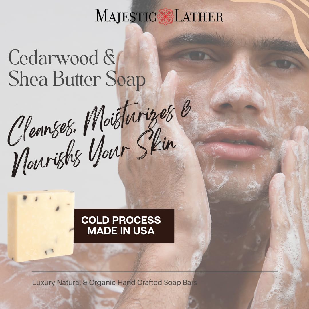 Cedarwood Luxury Handmade Bar Soap for Face & Body, Skin Soothing, Gentle Cleansing, Moisturizing & Nourishing - Shea Butter & Natural Oils. Cold Beauty & Personal Care Majestic Lather