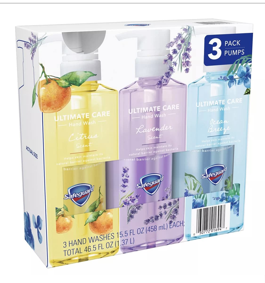 Safeguard Liquid Hand Soap 3-in-1 Ultimate Care Pack, Micellar Deep Cleansing (15.5 fl. oz. 3 pk.)