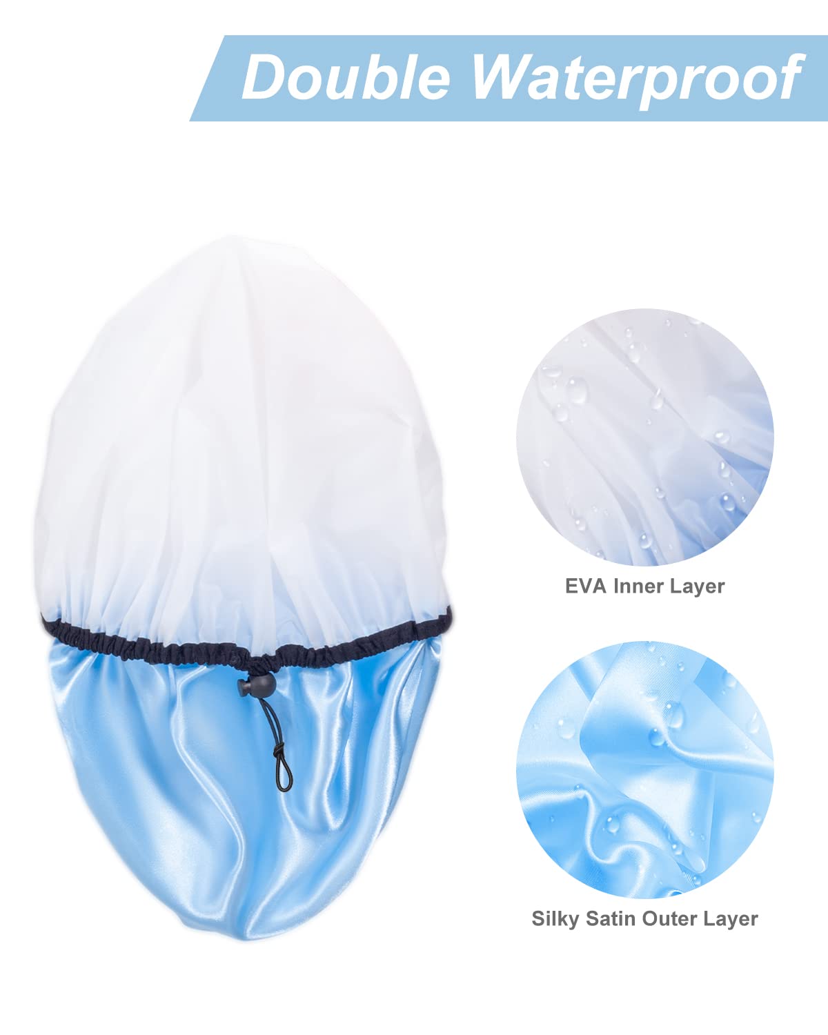 Auban Shower Cap for Women, Adjustable Reusable, Extra Large, Double-Layer Waterproof Bathing cap, Waterproof Exterior, EVA Lining, Hair Cap for All