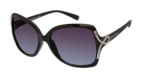 Southpole Women's Rhinestone Butterfly Sunglasses, Black, 56 mm