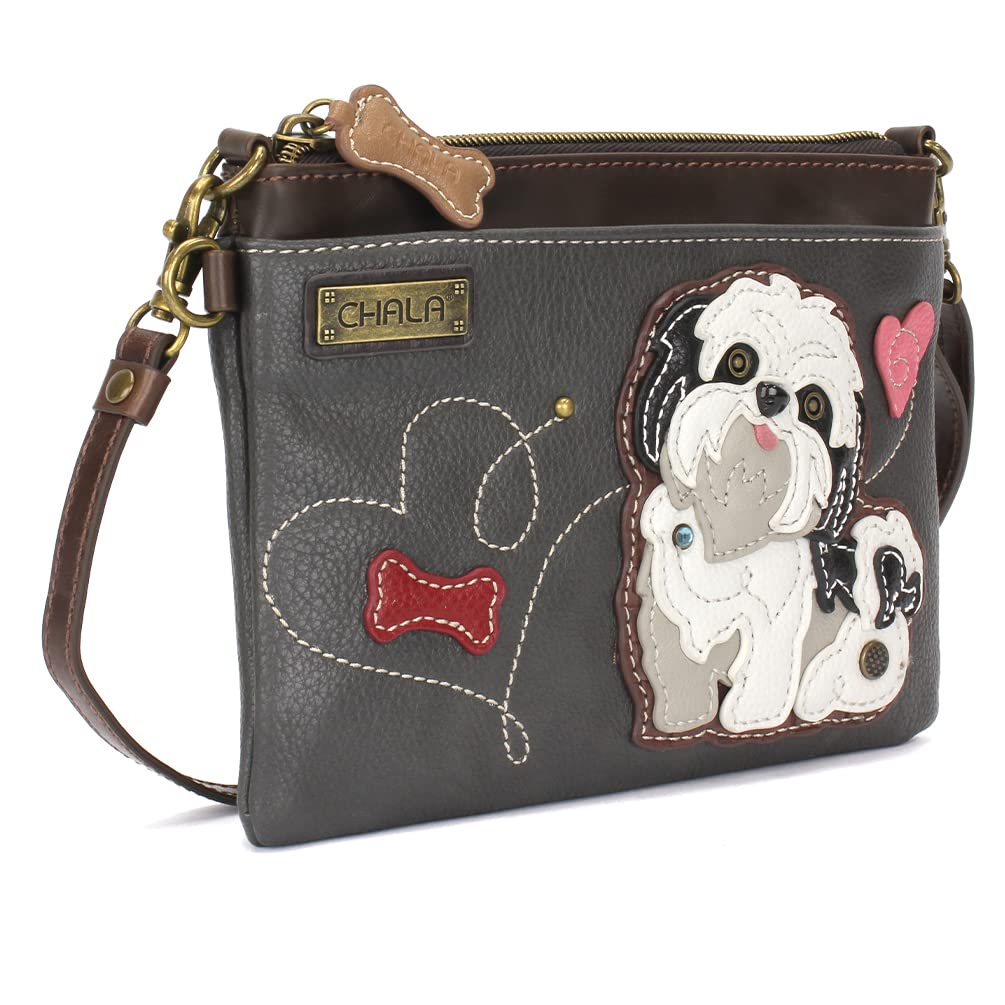 CHALA Mini Crossbody/Purse with Convertible Strap Stylish, Compact, Versatile - Shih Tzu - white - ink