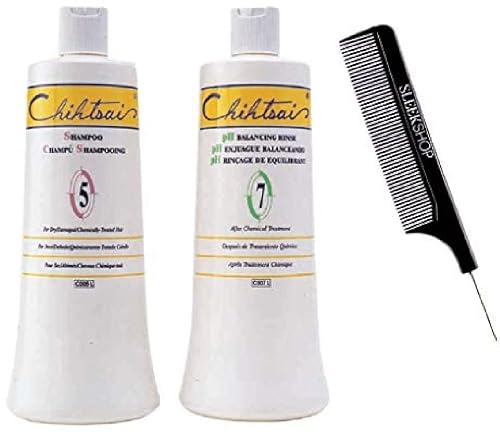 Chihtsai No. 5 SHAMPOO & No. 7 pH BALANCING RINSE Conditioner DUO SET, For Dry, Damaged, Chemically-Treated Hair (w/Sleek Comb) Number 5,7 (34 oz