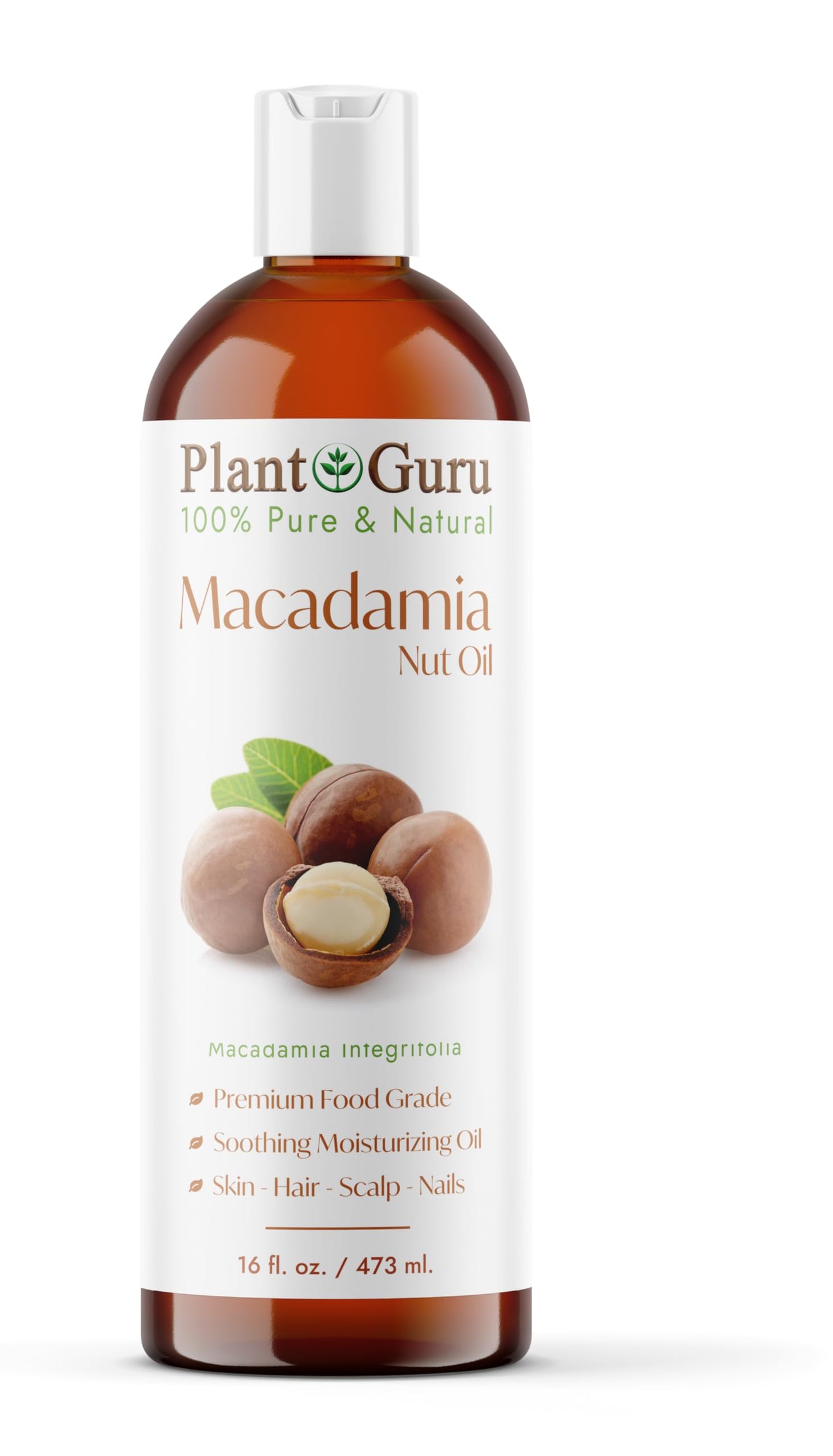 Plant Guru Macadamia Nut Oil 16 fl. oz. Cold Pressed 100% Pure Natural Carrier - Skin, Face, Body, and Hair Moisturizer. Ideal for DIY Creams Beauty & Personal Care Plant Guru