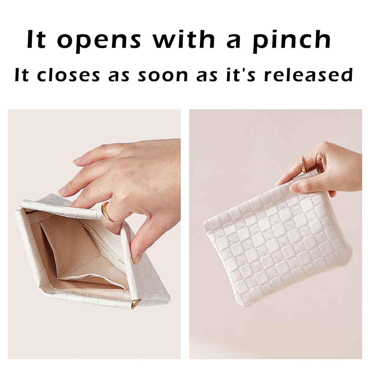 HIGH FIT Leather Pocket Cosmetic Bag – Small Self-Closing Makeup Pouch for Women, Coin Purse, Lipstick & Travel Accessories Organizer