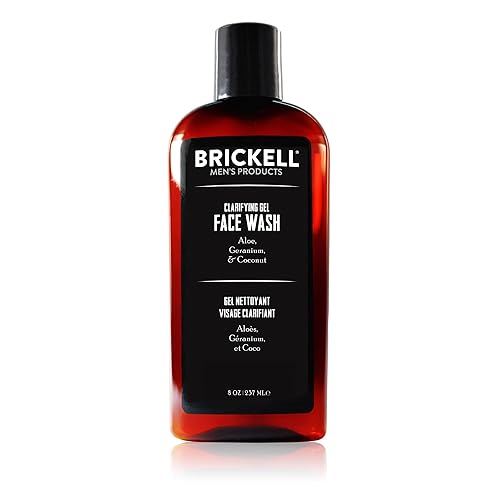 Brickell Men's Clarifying Gel Face Wash for Men, Natural and Organic Rich Foaming Daily Facial Cleanser Formulated With Geranium, Coconut and Aloe, 8