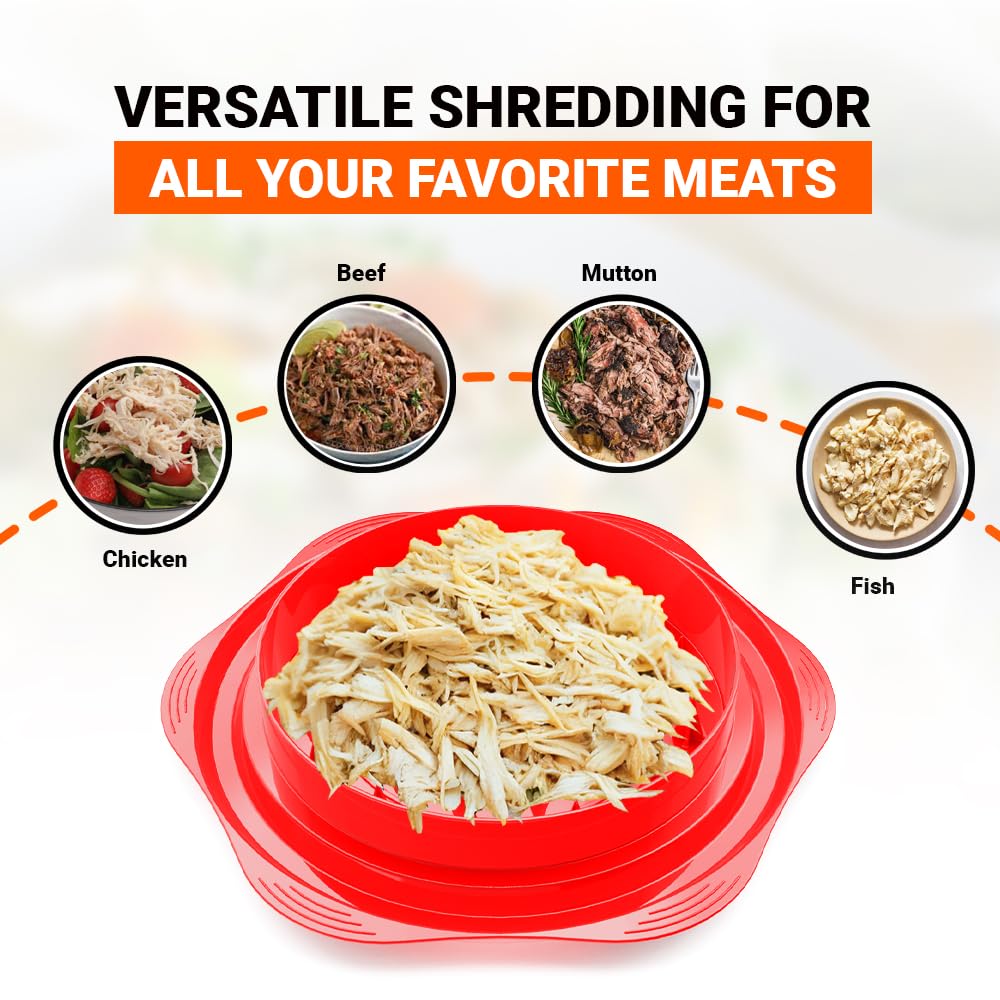 Large Chicken Shredder Tool – 10" BPA-Free Manual Meat Shredder for Chicken, Pork & Beef, Anti-Slip Ergonomic Handle, Brush Included, Red