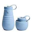 STOJO Jr Collapsible Bottle for Kids - Steel Blue, 14oz / 400ml - Leak-Proof Reusable Silicone Travel Cup for Hot & Cold Drinks -On-The-Go Camping…