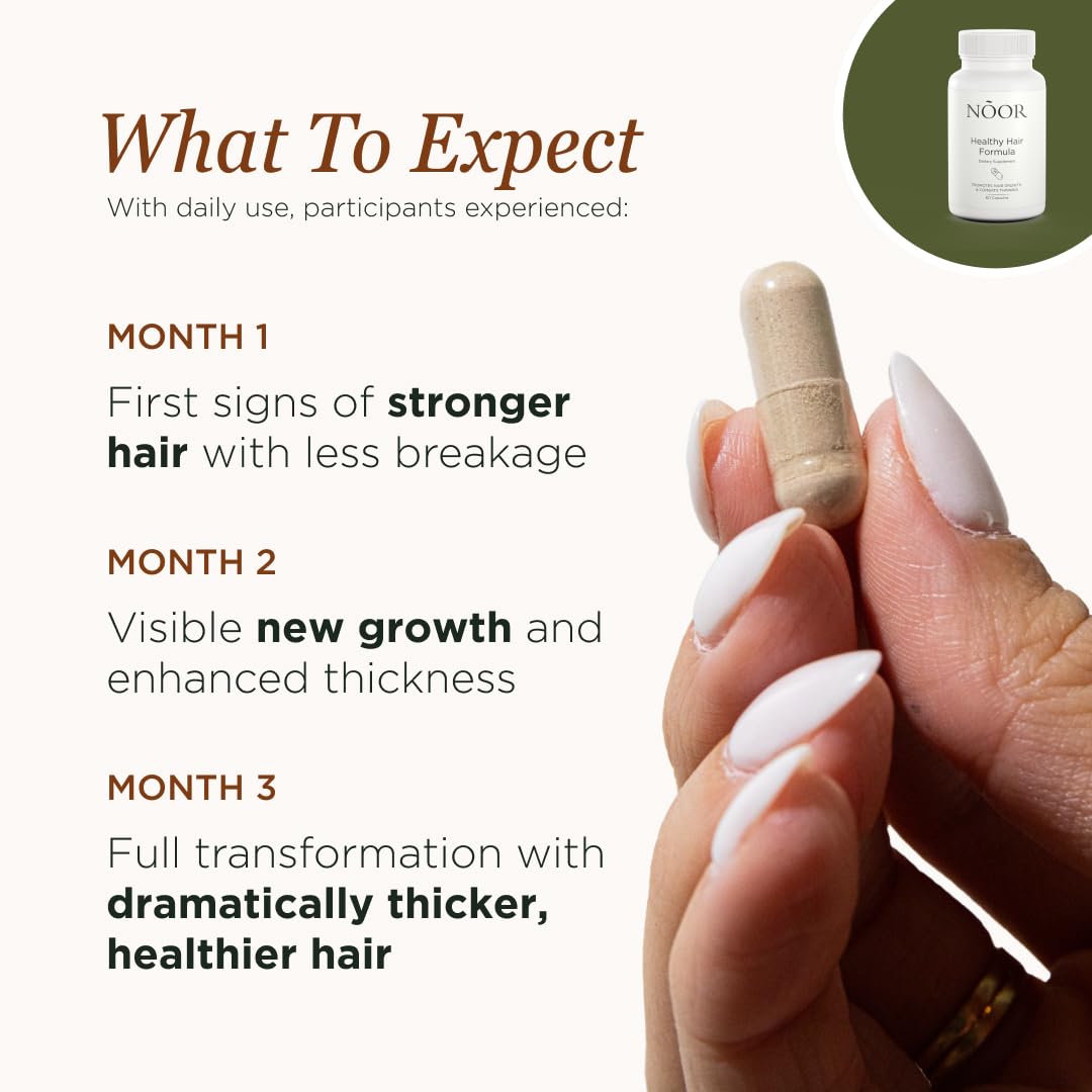 NOOR HAIR Healthy Hair Formula, Hair Growth Supplement Supporting Thick Hair and Fast Hair Regrowth. Vitamin C, B6, Zinc, Propietary Non-GMO & Gluten Beauty and Personal Care NOOR HAIR