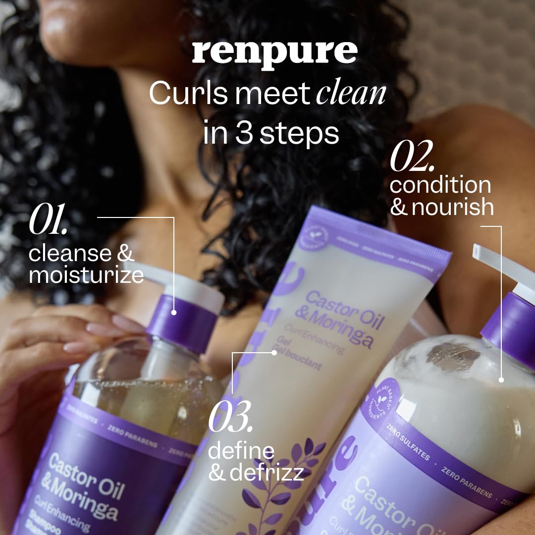 Renpure Castor Oil & Moringa Shampoo and Conditioner Set, Plant-Based*, Curl Enhancing, Moisturized, Manageable & Frizz-Free Curls -Castor & Moringa