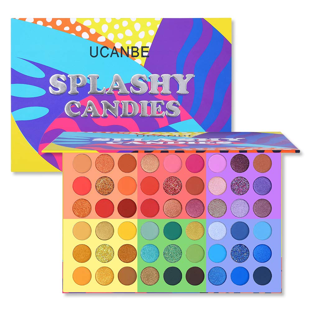 UCANBE 54 Colors Splashy Candies Eyeshadow Palette, Highly Pigmented Matte Shimmer Soft Creamy Glitter Rainbow Bright Powder Eye Shadow Blendable