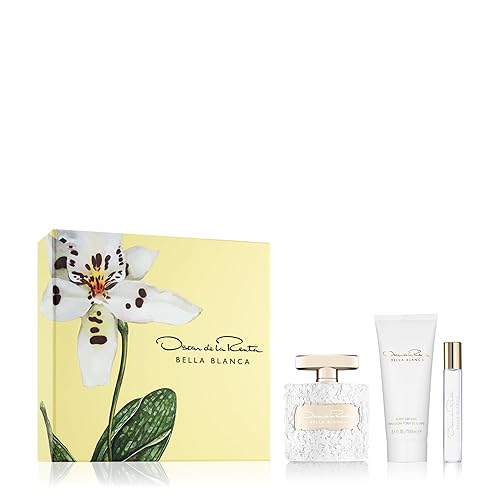 Oscar de la Renta Bella Blanca Eau de Parfum 3 Piece Gift Set for Women - 3.4 Fl. Oz., Travel Spray 0.5 Fl. Oz., and Body Lotion 3.4 Fl. Oz.