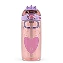 Ello Ellies 16oz Plastic Kids Water Bottle with Straw and Built-in Carrying Handle and Leak-Proof Locking Lid for School backpack, Lunchbox