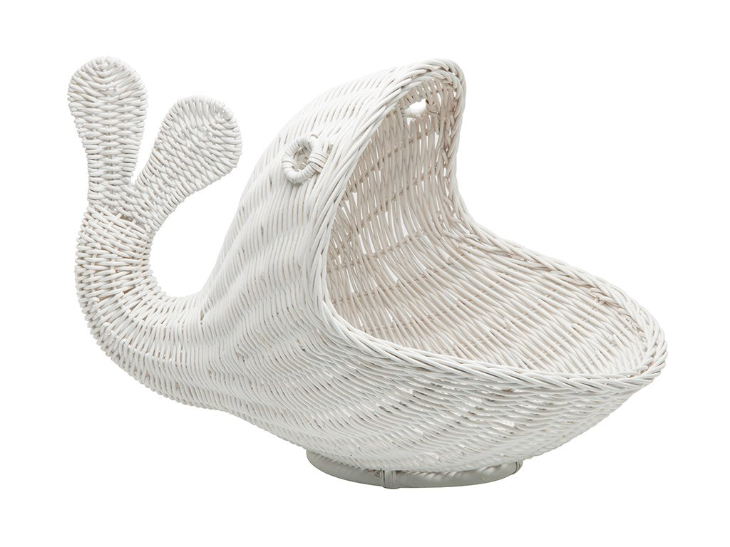 KOUBOO Rattan Whale Storage Basket, Wicker Storage Bin, Whale shaped, Bedroom Basket, Ocean Themed Basket, Home Organizer, White
