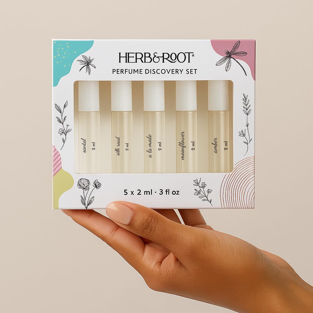 Herb & Root Perfume Discovery Set of 5 Clean Fragrance Perfume Sprays, Gender Neutral | 5 perfume samples | paraben free, non-toxic Beauty & Personal Care Herb & Root
