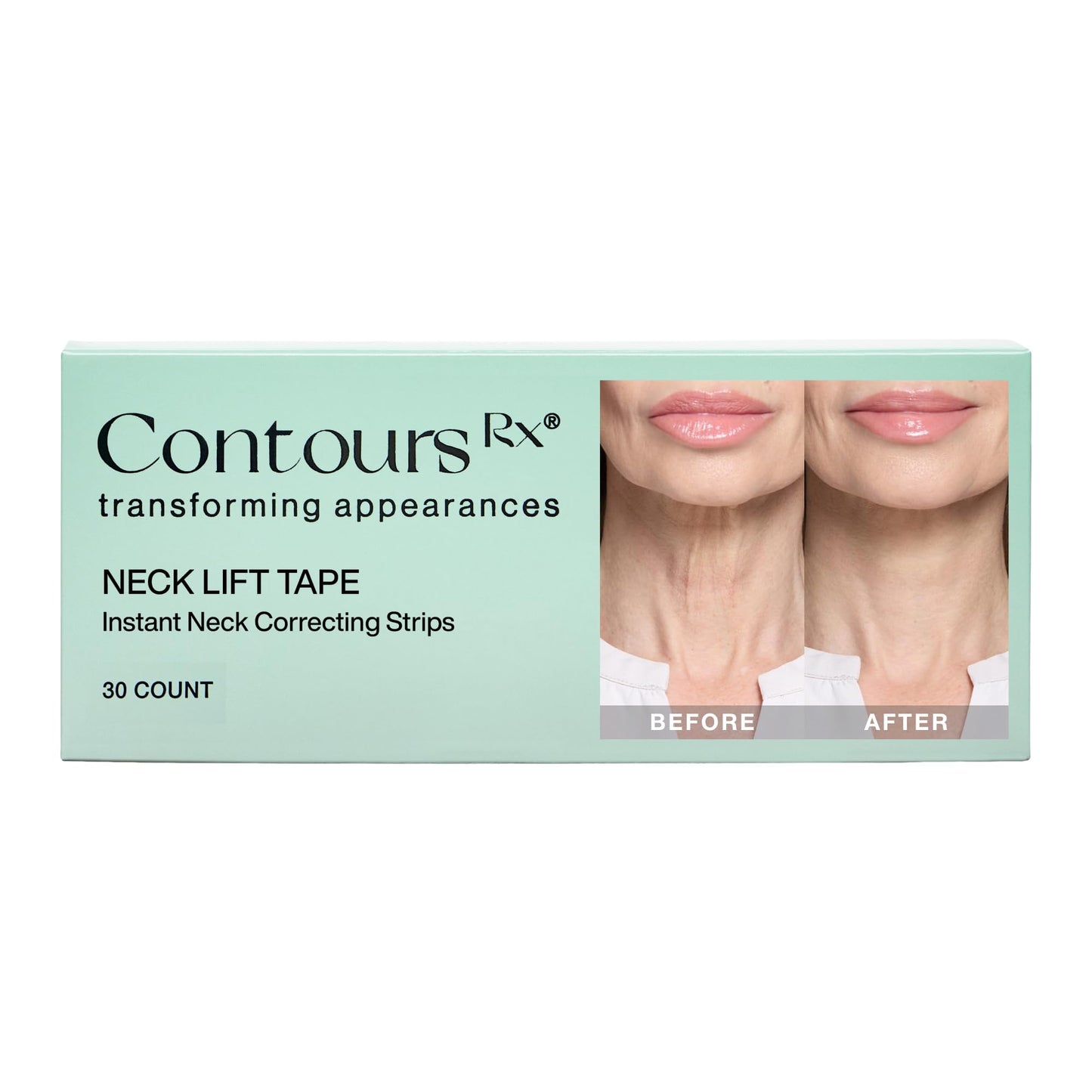 Contours Rx Neck Tightening Tape (30 Count) - Moisturizing Invisible Neck & Décolleté Strips - Instantly Smoothens & Tightens Neckline - Cosmetic Tape