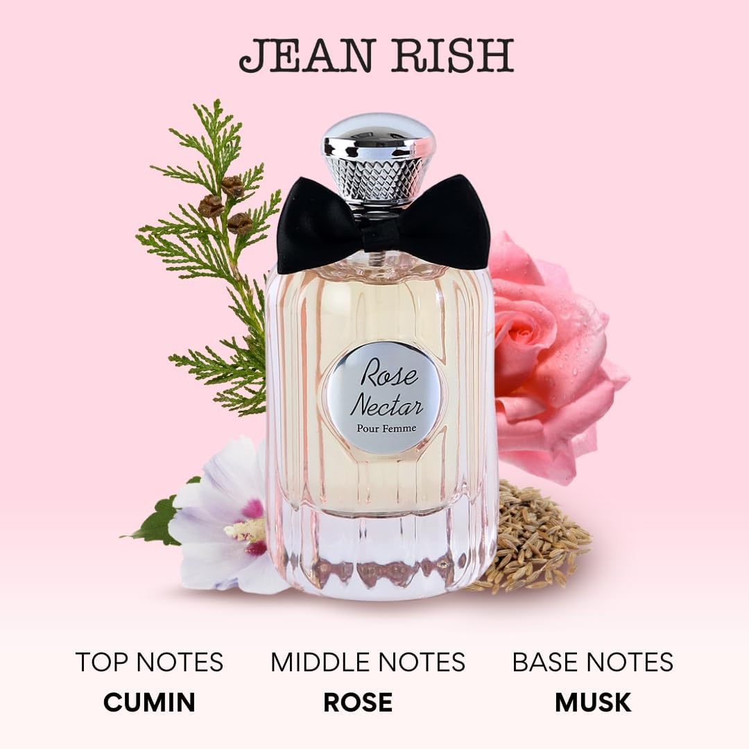 Jean Rish Rose Nectar Perfume for Women Eau De Parfum, Long-Lasting Luxury Fragrance, Made In USA - Rose, Cedar, Musk Scent - 100ml / 3.4 oz