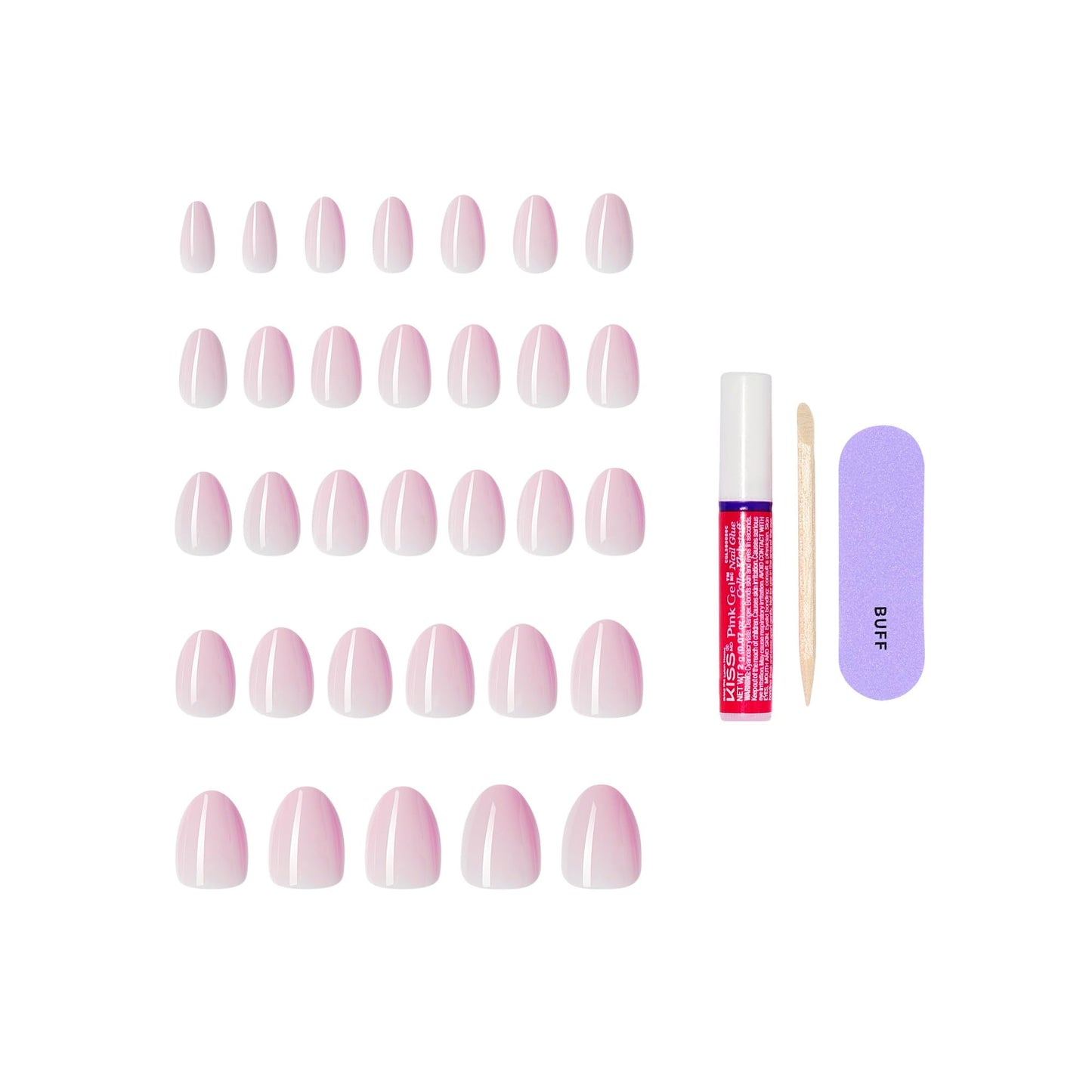 Kiss Core, Press On Nails, Nail glue included, 'Euphonious', Pink, Short Size, Almond Shape, Includes 32 Nails, 2g Glue, 1 Manicure Stick, 1 Mini File Beauty & Personal Care KISS