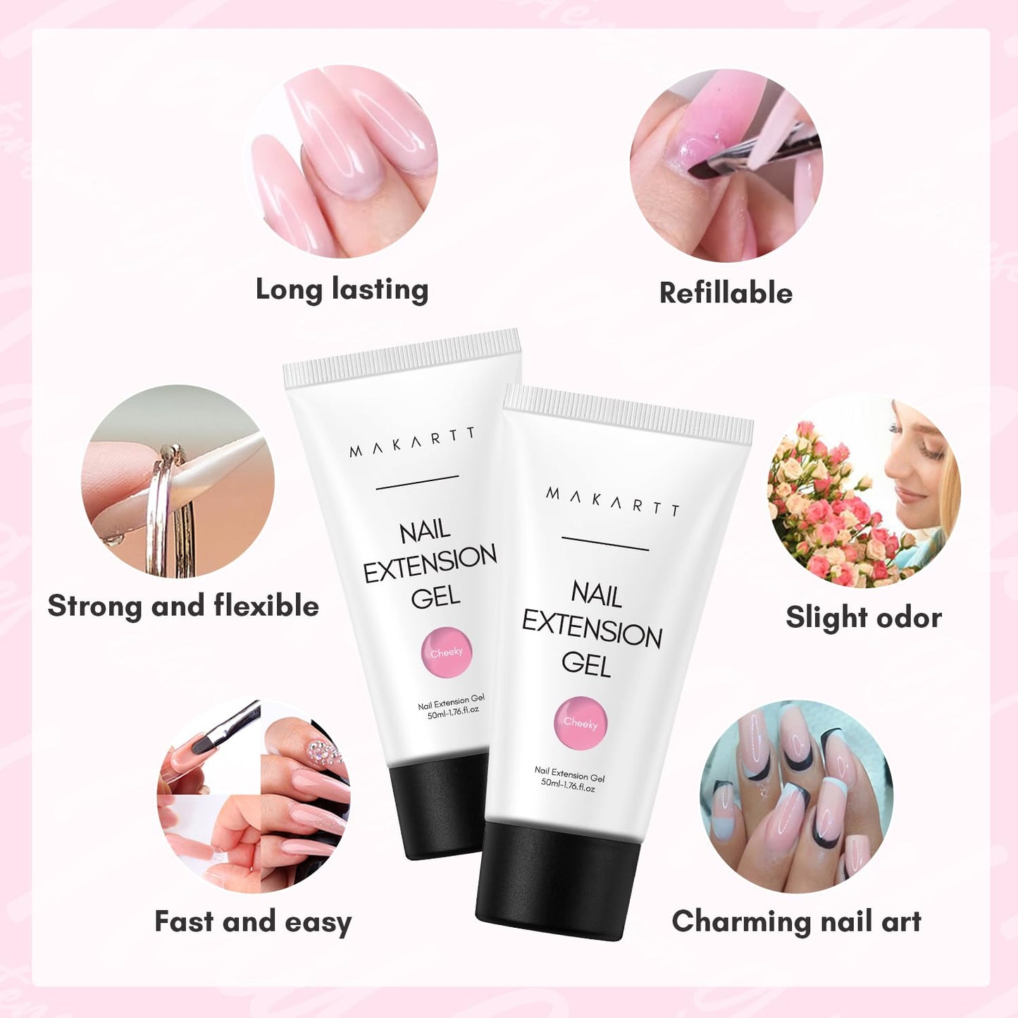 Makartt Poly Nail Gel 50ML: Builder Nail Extension Gel Daisy Pink Long-Lasting Easy-Use Gel for DIY Home Salon Beauty and Personal Care Makartt