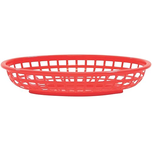 TableCraft 1074R Red 9-3/8" x 6" Oval Basket - Dozen