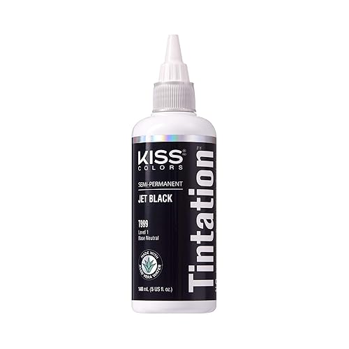 Red by Kiss Tintation Semi-Permanent Hair Color, Aloe Vera Water Based, Argan Oil, Olive Oil, Collagen & Keratin, Long-Lasting Color Dye (Jet Black, 5