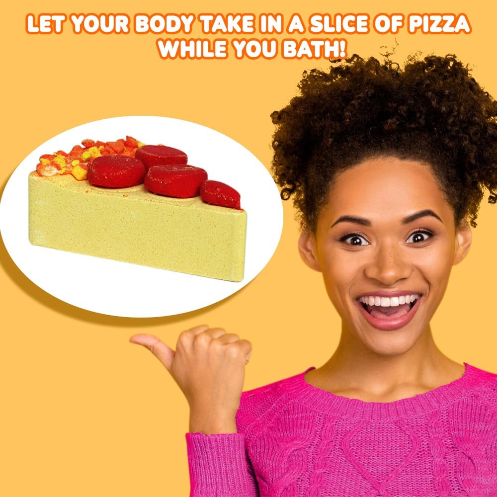 HZEX Pizza Bath Bombs Set of 8 Slices - Large Fizzies for Relaxing Bubble Bath, Handmade Spa Gift for Women, Men & Kids - Fun Pizza-Shaped…