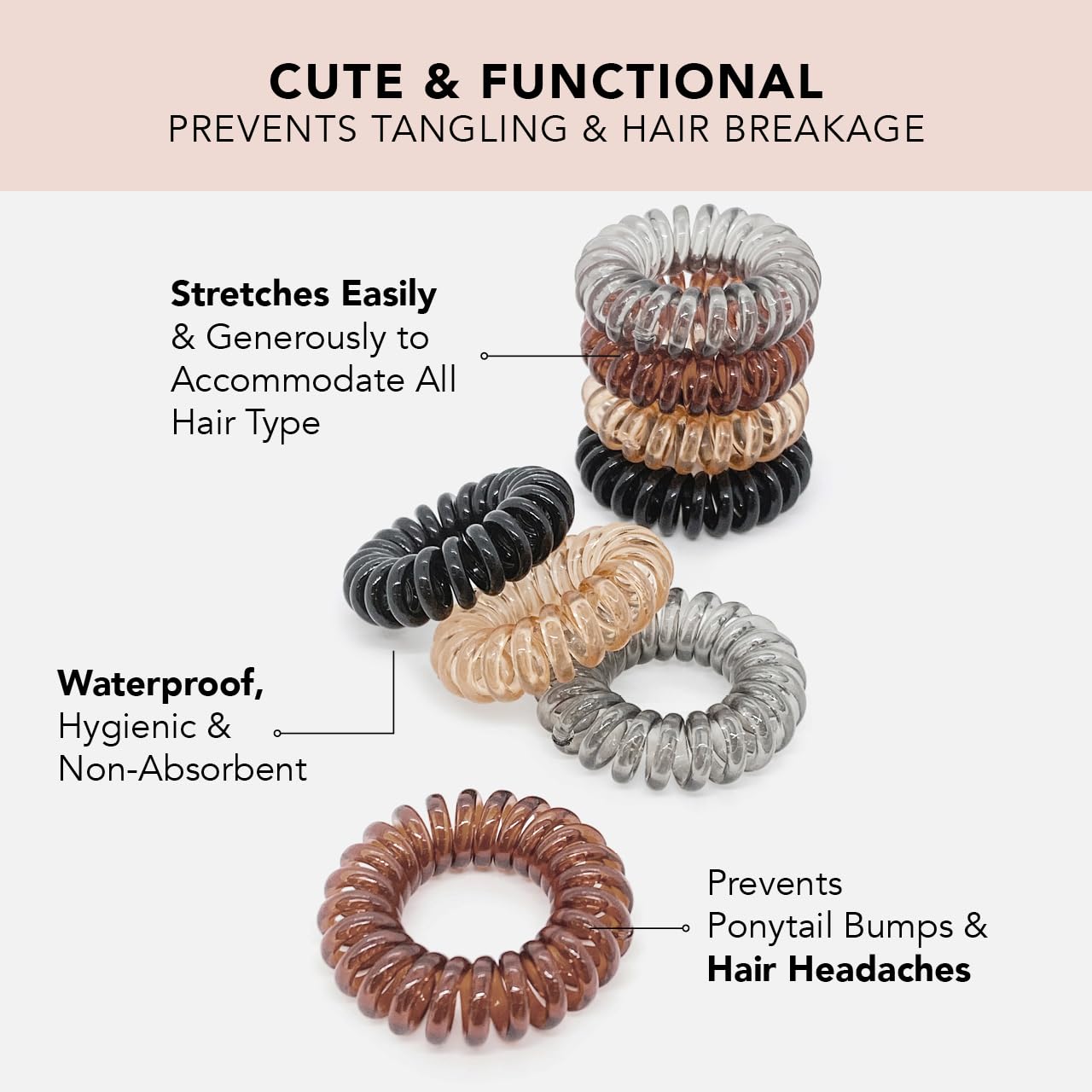 Kitsch Spiral Hair Ties for Women - Creaseless and Dent-free Coil Hair Ties | No Damage, Phone Cord Coils | Made of Flexible and Durable Plastic | Beauty and Personal Care Kitsch