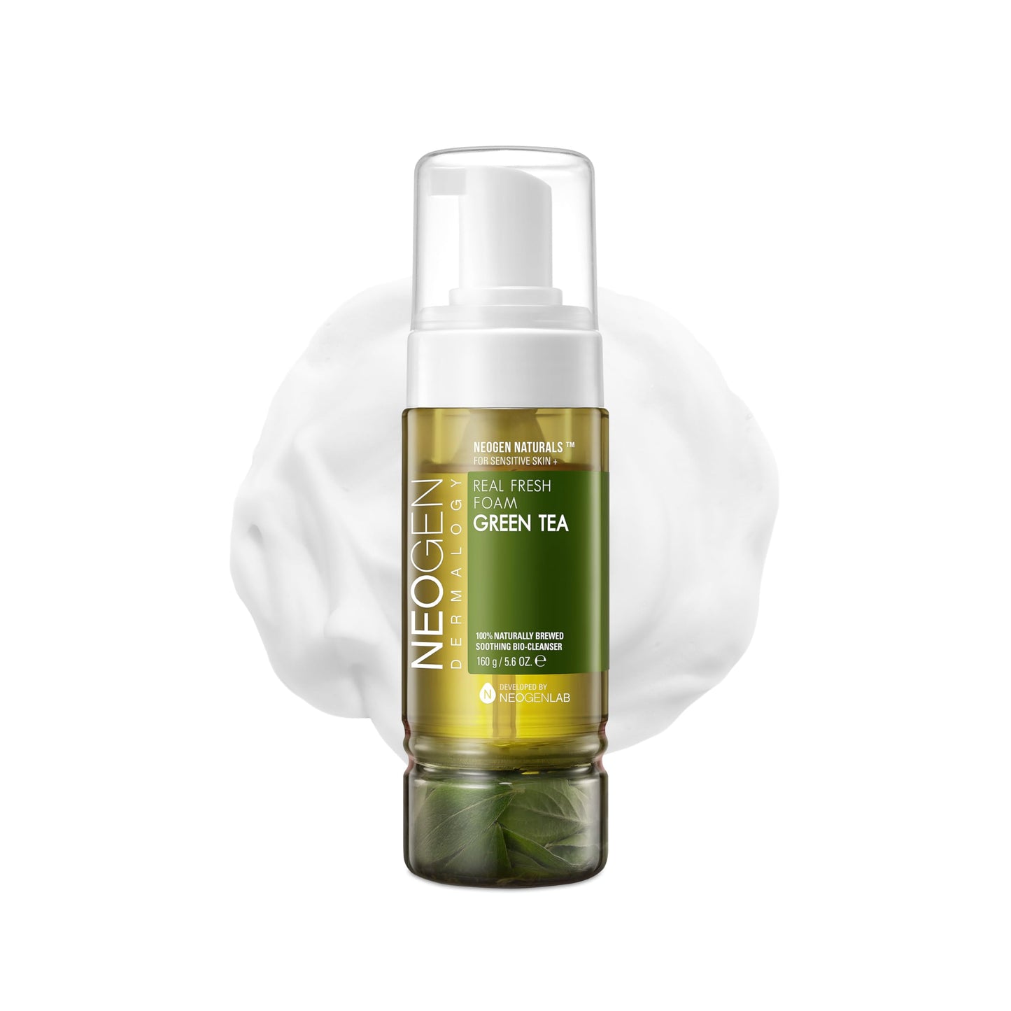 DERMALOGY by NEOGENLAB NEOGEN Real Fresh Foam Cleanser, Green Tea 5.6 Fl Oz (160g) - Soothing & Hydrating Gentle Cleansing Foam with Real Green Tea