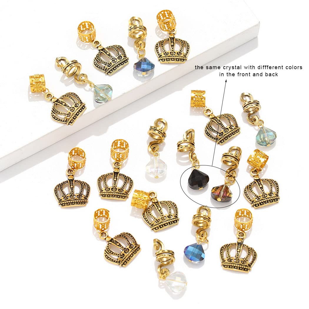 Formery Crystals Loc Jewelry for Hair Gold Crown Coiling African Dreadlock Cuff Accessories Spiral Braid Jewels for Black Women (18PCS)