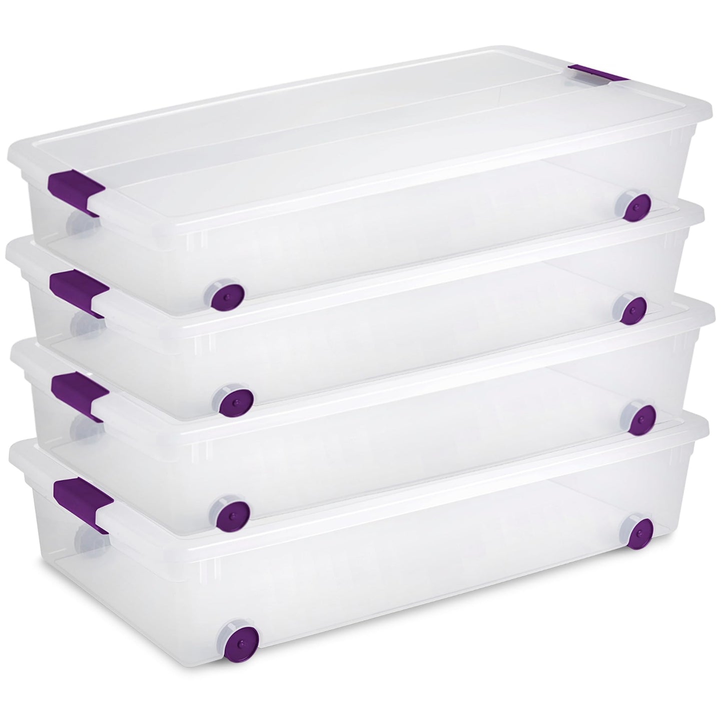Sterilite 4-Pack 60 Quart ClearView Latch Box, Wheeled Underbed Organizer Bins with Latching Lids - Clear Plastic Organization Containers for Closet…