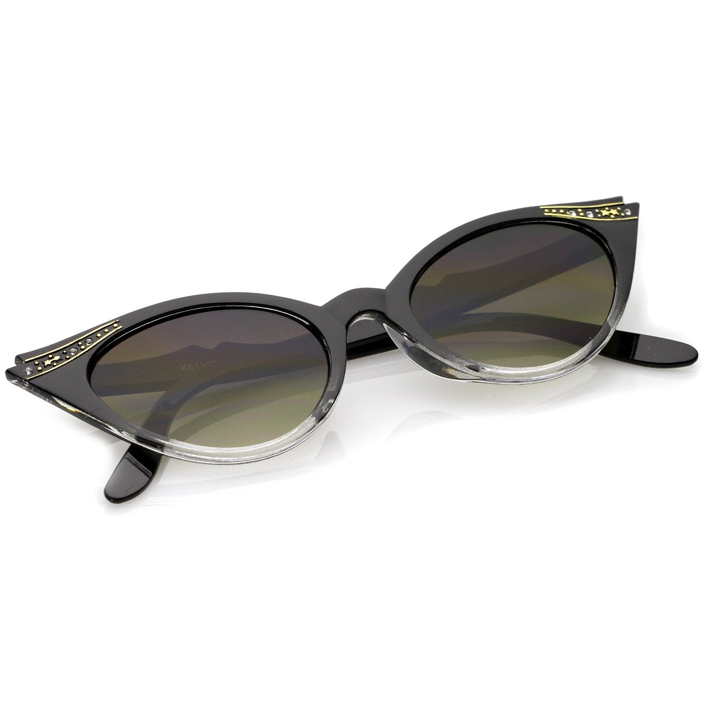 zeroUV Women's Retro Rhinestone Embellished Oval Lens Cat Eye Sunglasses 51mm (Black Fade/Lavender)