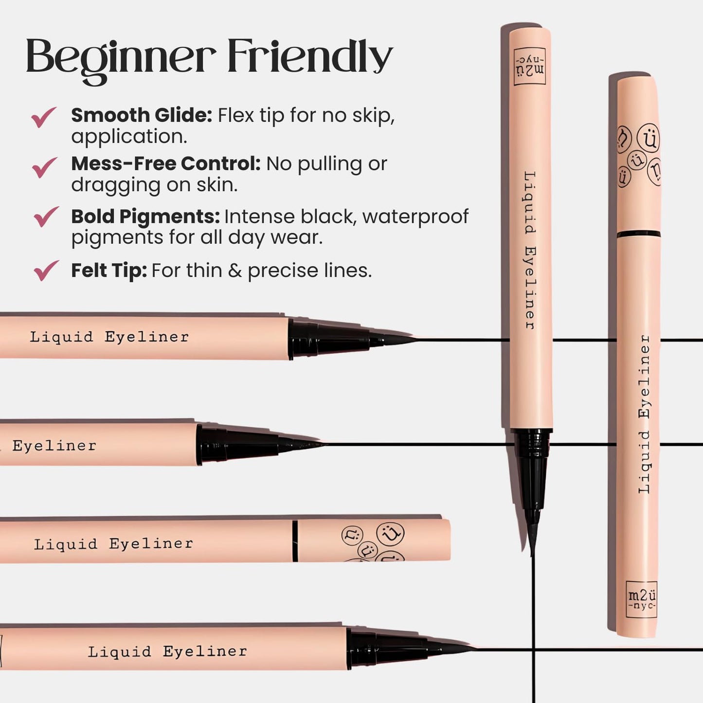 M2U NYC Waterproof Liquid Eyeliner Pen - Up to 24 Hour Wear, Smudge-Proof Black Eye Liner with Bold Pigments -Vegan & Hypoallergenic Formula Infused