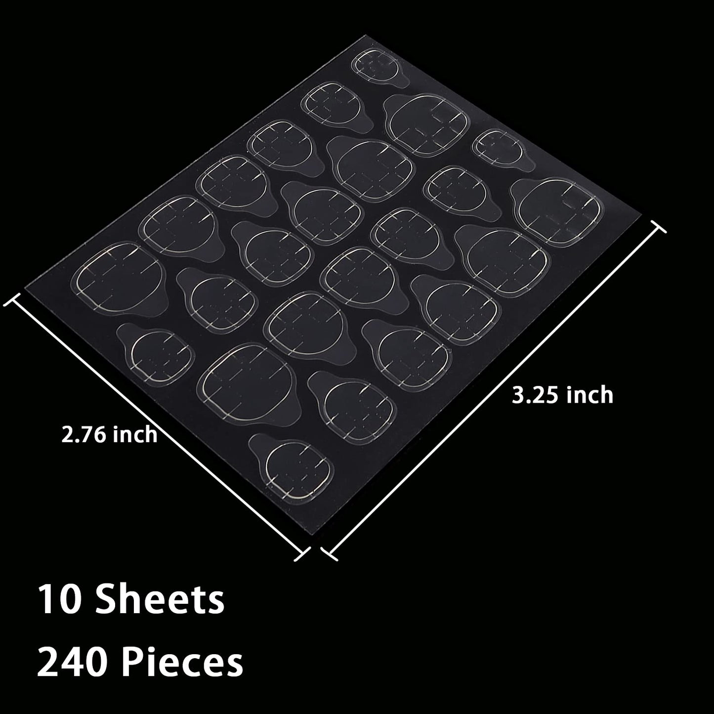 Laza 240 Pcs Thin Breathable Adhesive Tabs Fake Nail Glue Sticker 10 Sheets Super Sticky Double Sided Tips (Germany Jelly Gel) Flexible for Acrylic
