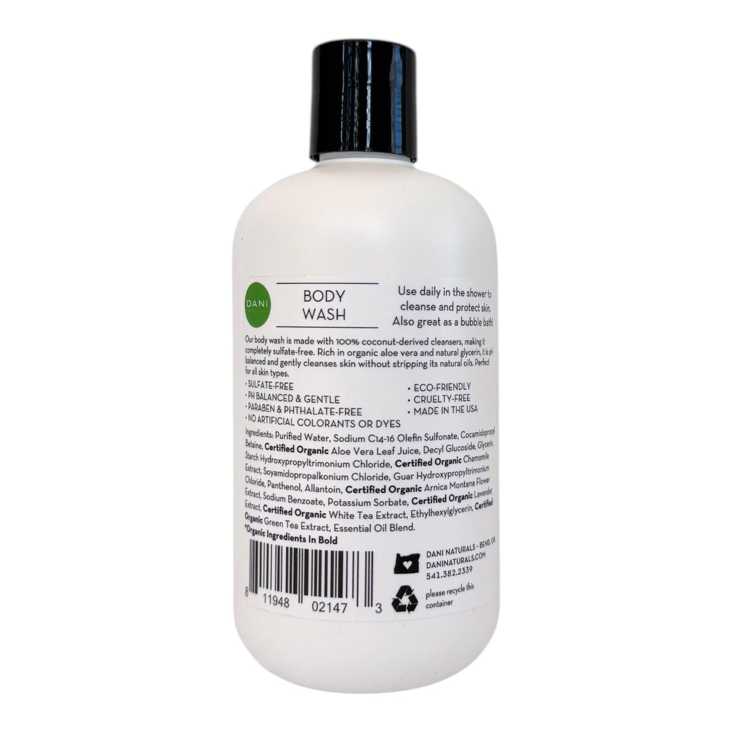 DANI Naturals Bamboo Bergamot Body Wash, Vegan, Sulfate-Free, Made with Organic Ingredients, 12 fl oz