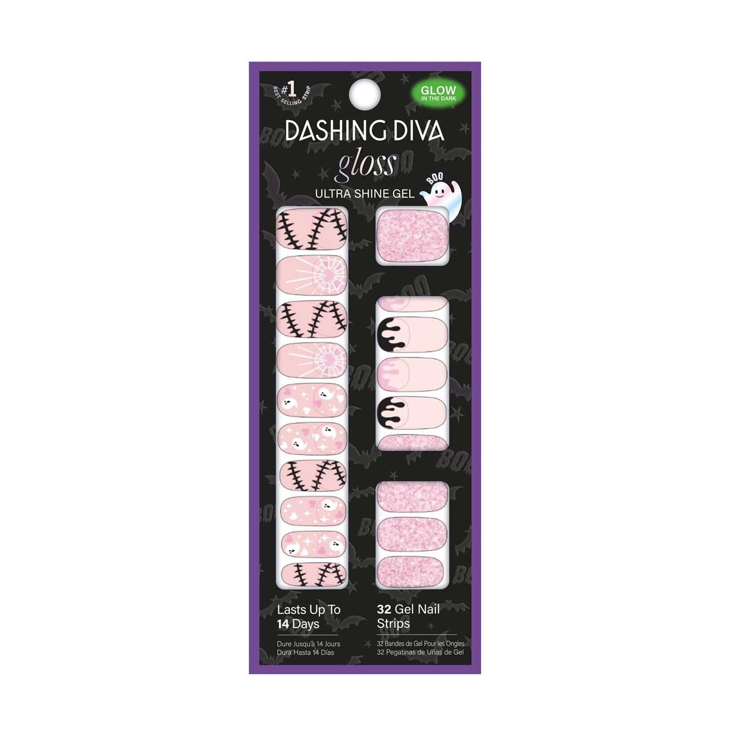Dashing Diva Gloss Nail Strips - Kinda Cute, Kinda Scary - UV Free, Chip Resistant, Long Lasting Gel Stickers - 3-Piece Glow-in-The-Dark Manicure Set Beauty & Personal Care Dashing Diva