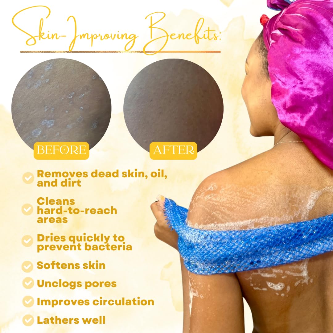 Luxxy® | 3 Pack Set 2 Soft African Exfoliating Nets & 1 Rough African Net Sponge with Handles For The Back, Neck or Feet, Black Women Owned, Achieve