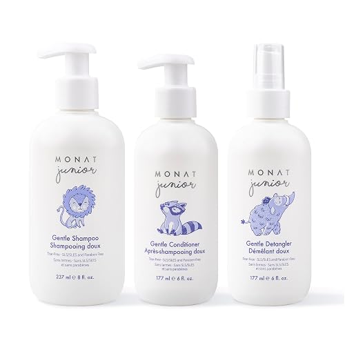 MONAT Junior Gentle 3-in-1 Hair Care System - Shampoo, Conditioner, Detangler for Children (8 fl. oz./6 fl. oz.)
