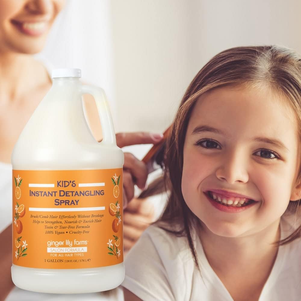 Ginger Lily Farms Salon Formula Kid's Instant Detangling Spray Refill, Hair Detangler Spray for Kids, 100% Vegan & Cruelty-Free, 1 Gallon (128 fl oz)