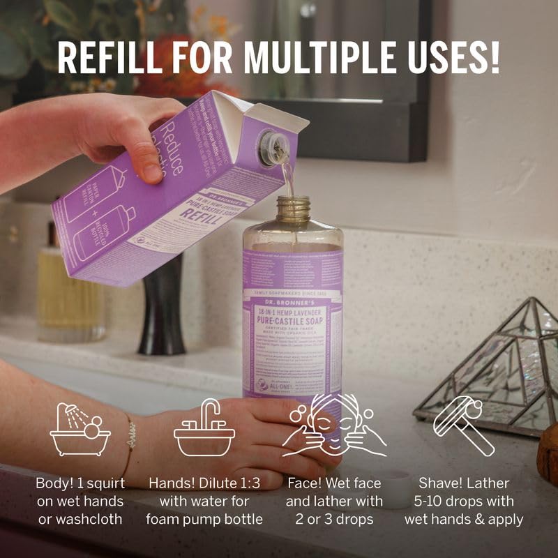 Dr. Bronner's Pure-Castile Liquid Magic Soap Refill - Made with Regenerative Organic Certified Oils, 86% Less Plastic per Quart - 18-in-1 Uses