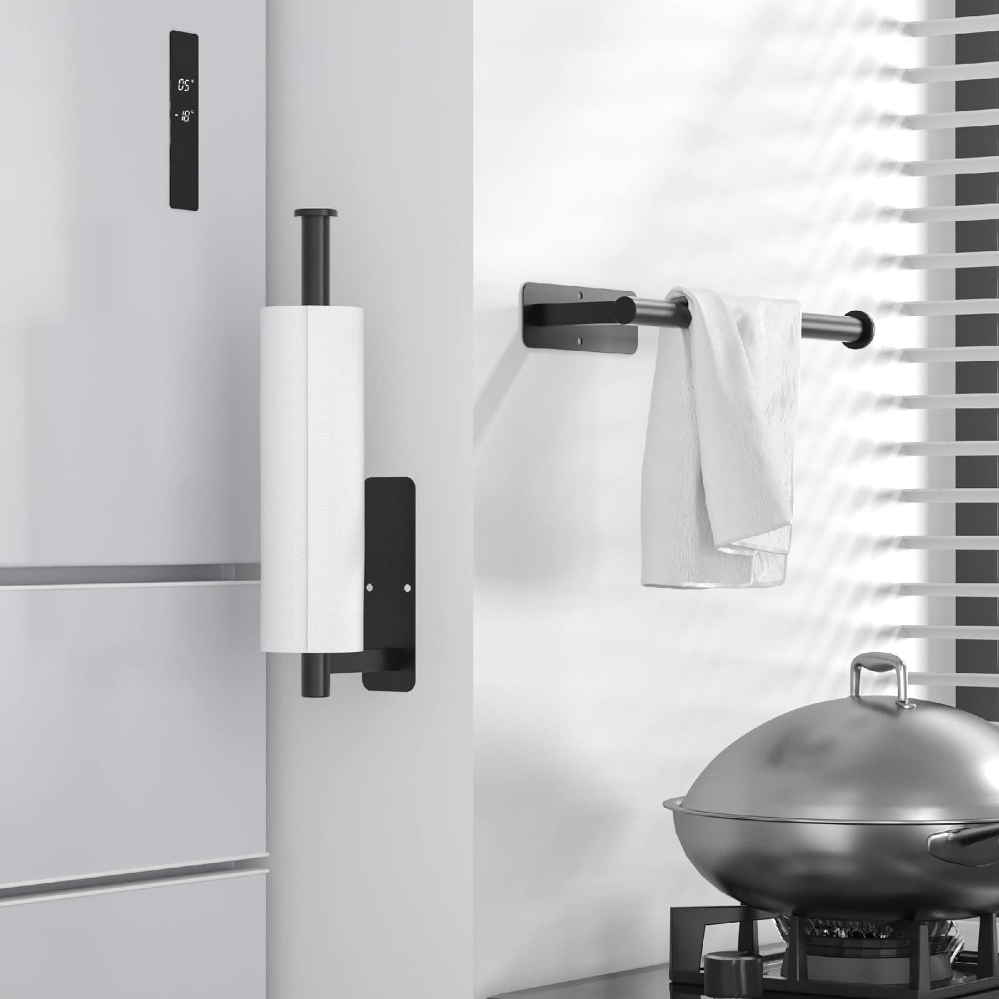 ASTOFLI 12" Paper Towel Holder – No-Drill Under Cabinet Mount, Self-Adhesive, 304 Stainless Steel – Matte Black for Kitchen/RV