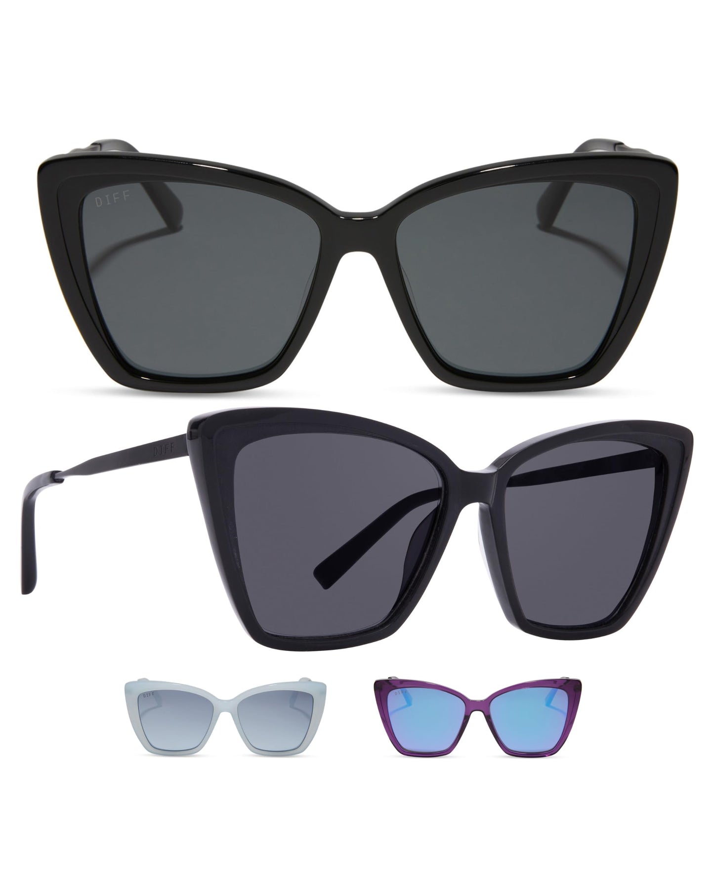 DIFF Becky II Oversized Cat Eye Sunglasses for Women | Black + Dark Smoke | 100% UV Polarized Protection