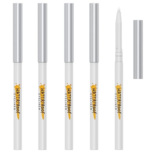 KAIQIKAIXI 5Pcs White Eyeliner Pen, Eyebrow,Eye Shadow Pencil, Lip Line Pen, Eyelid Pad, Pencil Makeup Set Tool