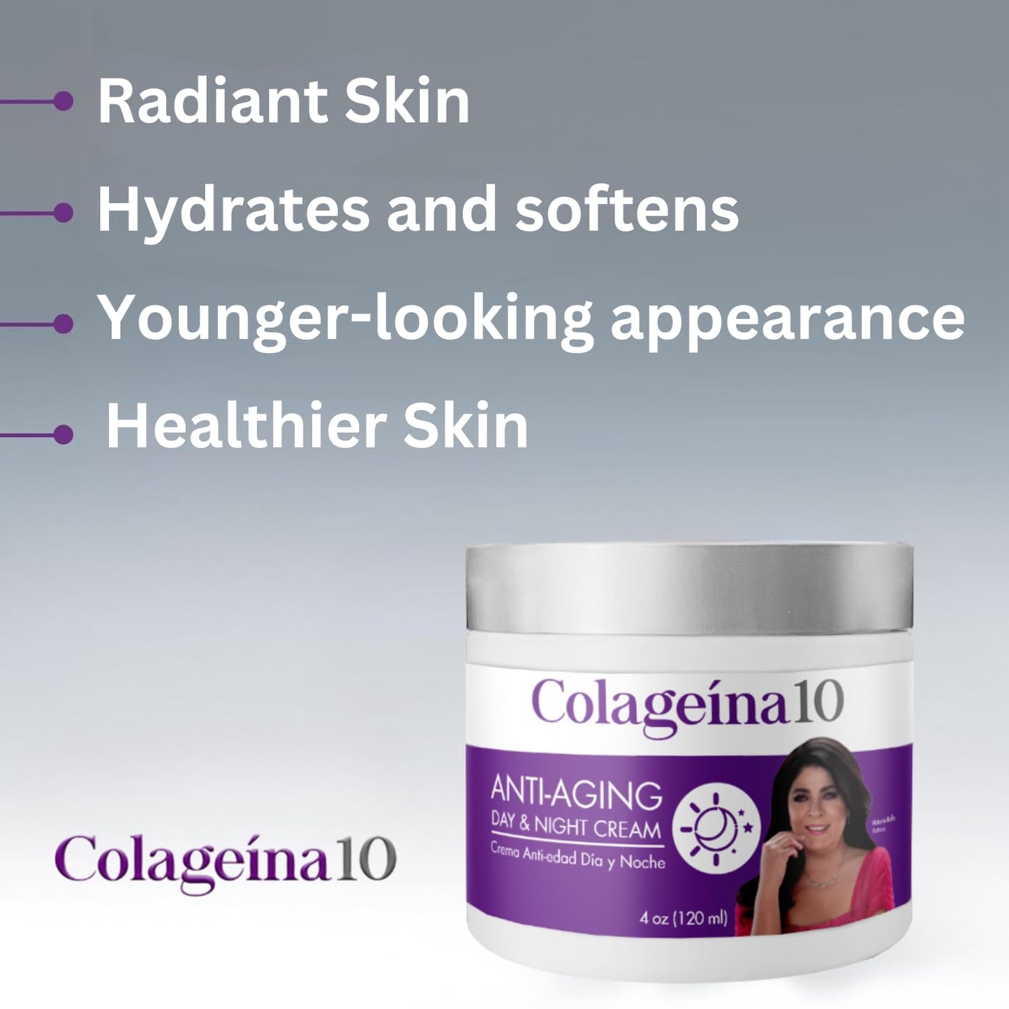 Colageina 10 Anti-Aging Day & Night Cream - Reduce the Appearance of Fine Lines & Wrinkles with Hydrolyzed Collagen and Hyaluronic Acid - 4 oz (120