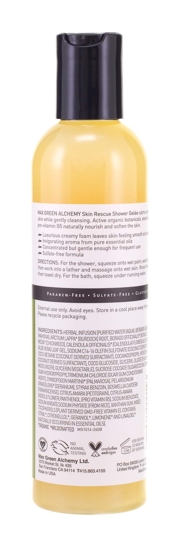 MGA Vegan Shower Gel - Rescue & Moisturizing Body Wash for Skin Care | Natural & Organic Formula with Essential Oils & Skin Friendly pH | Sulfate free