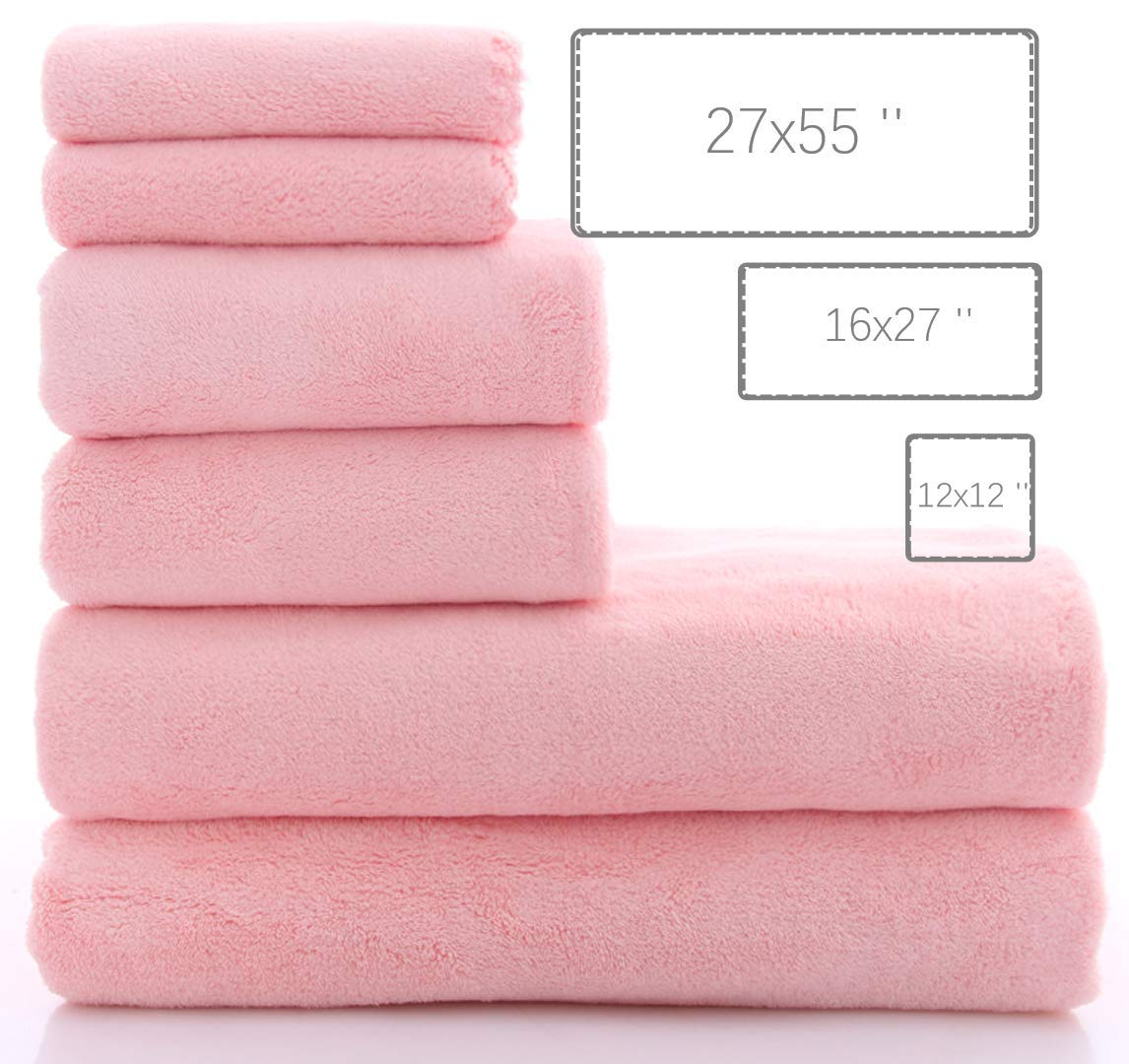 MOONQUEEN Ultra Soft Towel Set - Quick Drying - 2 Bath Towels 2 Hand Towels 2 Washcloths - Microfiber Coral Velvet Highly Absorbent Towel…