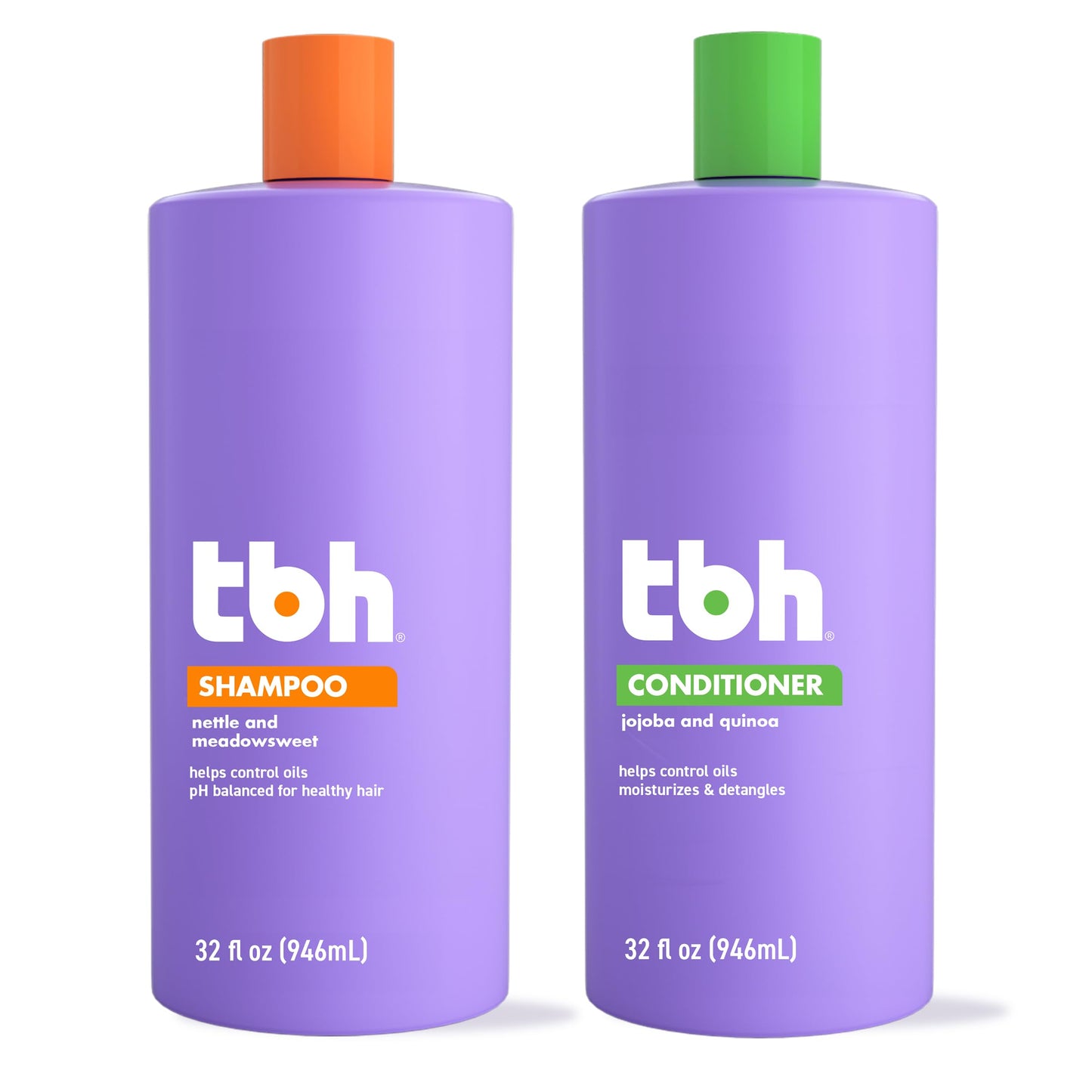TBH Kids & Teen Shampoo and Conditioner Set - Sulfate & Paraben Free, Lightweight & Hydrating Hair Care for All Hair Types - 2-Pack, 12 oz Each