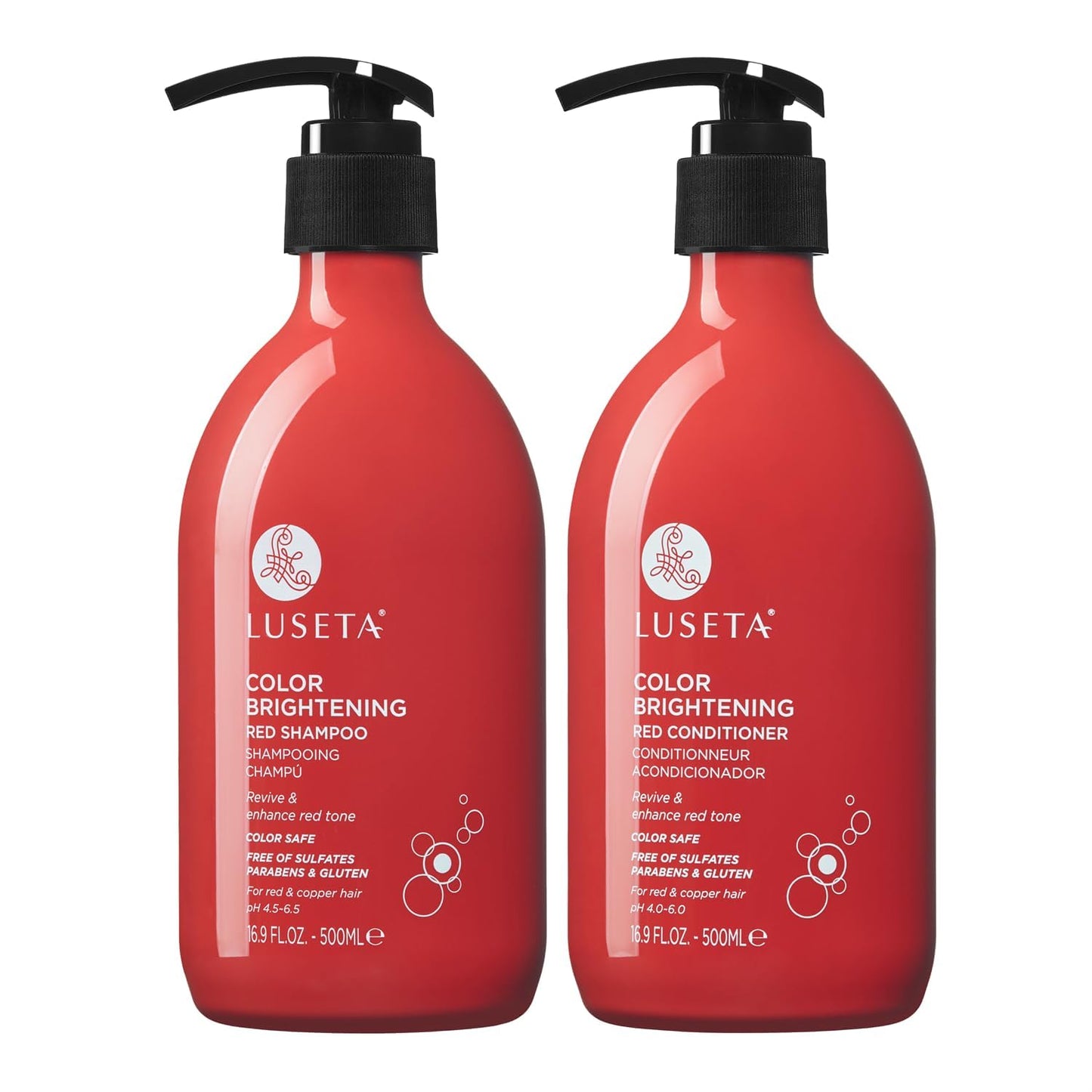 Color Treated Red Hair Shampoo and Conditioner Set with Pomegranate Extract for Copper Brightening and Strengthening, for Women and Men, 16.8oz*2
