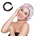 ELIHAIR Stain Bonnet Silky Sleep Cap Adjustable Satin Cap for Night Sleeping Hair Bonnet Reversible Double Layer Light Purple/Black
