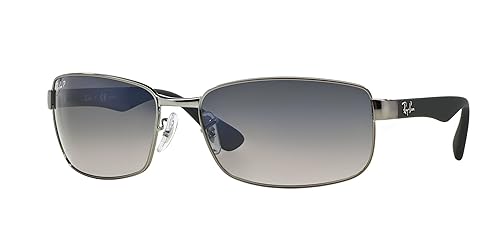 Ray-Ban RB3478 Rectangular Sunglasses, Gunmetal Frame/Blue Polarized Lens, 60 mm