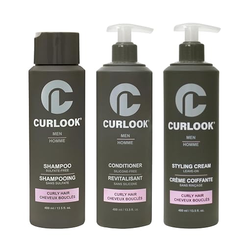 Curlook Curly Hair Package | Sulfate-Free, Silicone-Free Shampoo, Conditioner & Leave-In Styling Cream Set for Men | 400ml (13.5 oz) Each | Made in