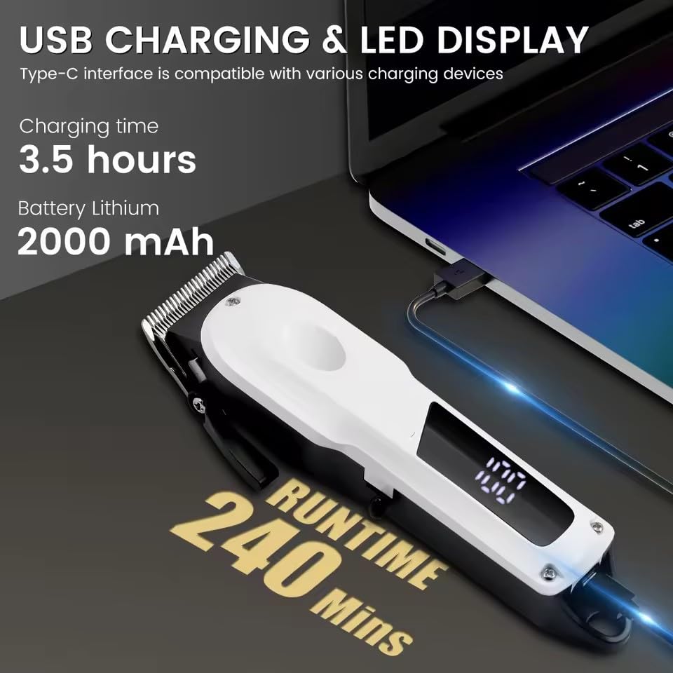 QDKVTNDJZ Electric Hair Trimmer Professional Salon High Power Clippers with 4 Combs Home Use Beard Razor Pusher USB Charging 7000RPM Beauty and Personal Care QDKVTNDJZ